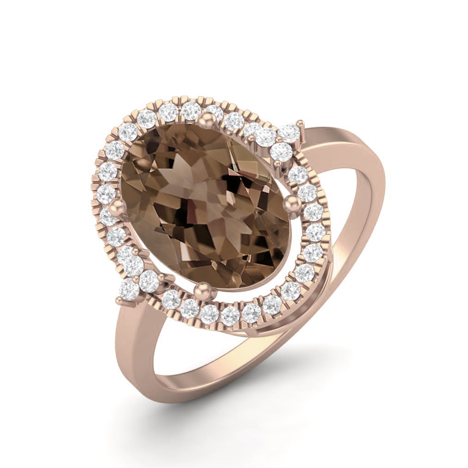 Smoky Quartz 6.00 Ct Oval Halo Ring – 14K Yellow Gold