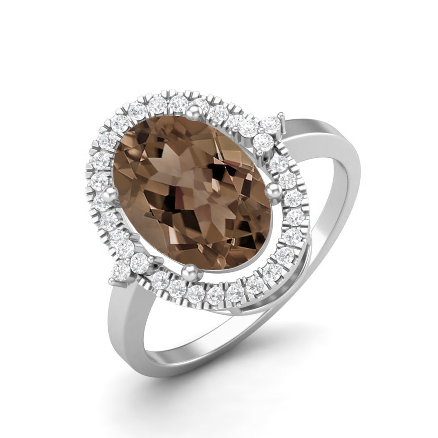 Smoky Quartz 6.00 Ct Oval Halo Ring – 14K Yellow Gold