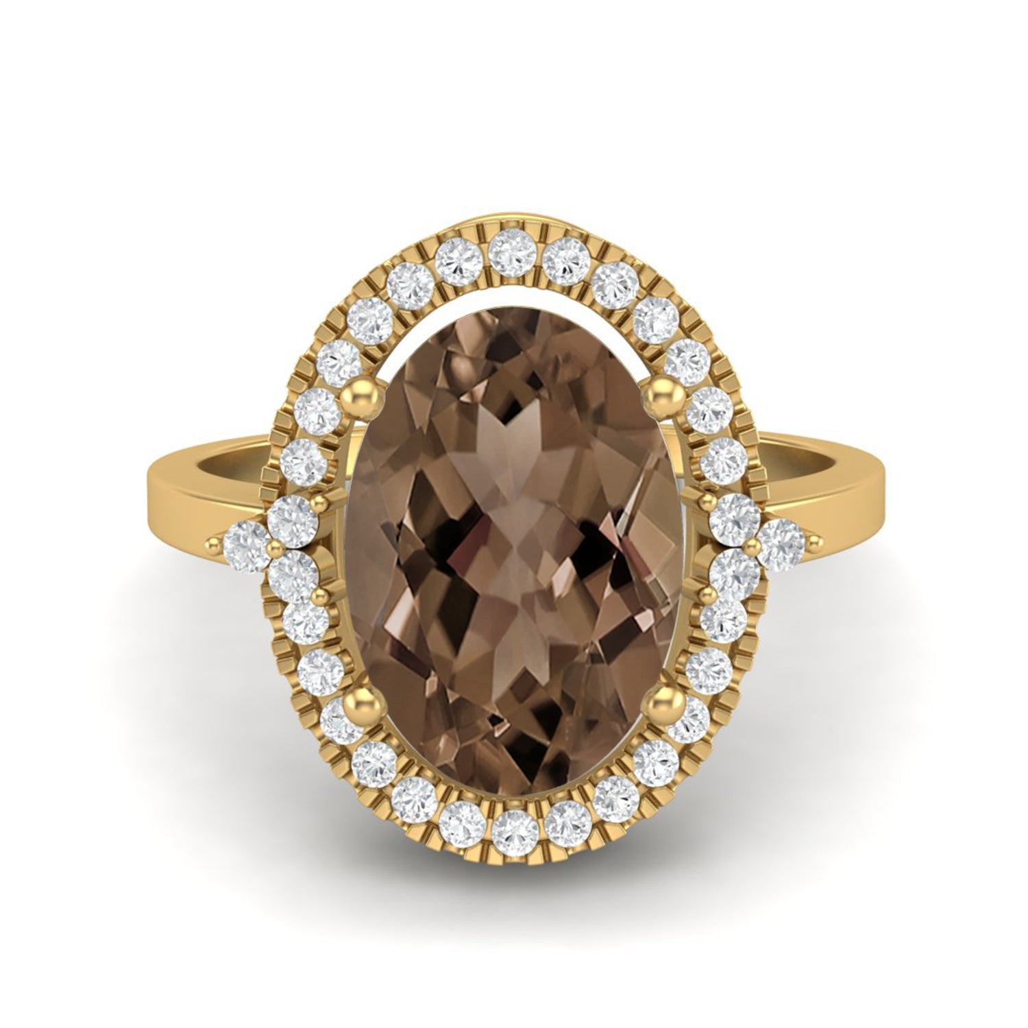 Smoky Quartz 6.00 Ct Oval Halo Ring – 14K Yellow Gold