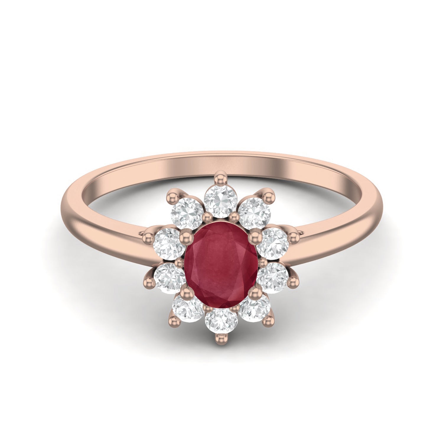 Ruby 0.50 Ct Oval Floral Halo Ring – 14K Yellow Gold