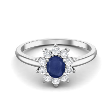 Art Deco Blue Sapphire Halo Engagement Ring 925 Sterling Silver Promise Anniversary Ring