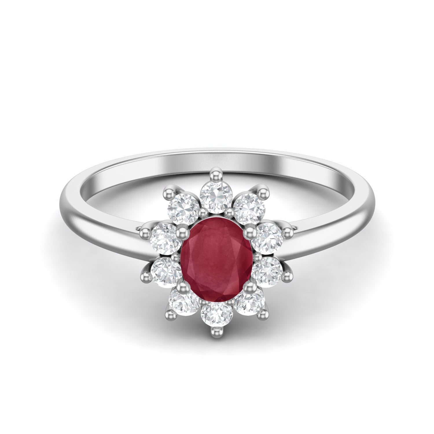 Ruby 0.50 Ct Oval Floral Halo Ring – 14K Yellow Gold