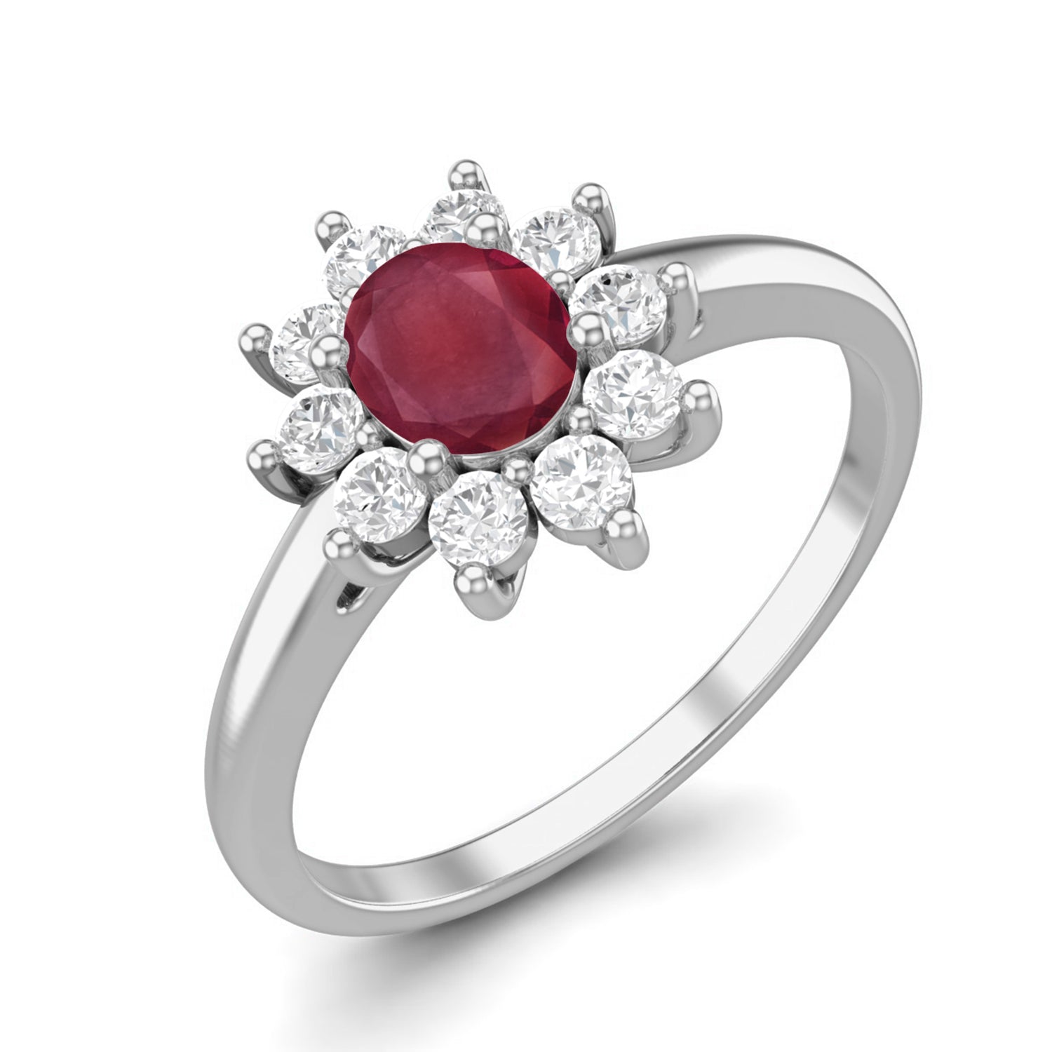 Ruby 0.50 Ct Oval Floral Halo Ring – 14K Yellow Gold