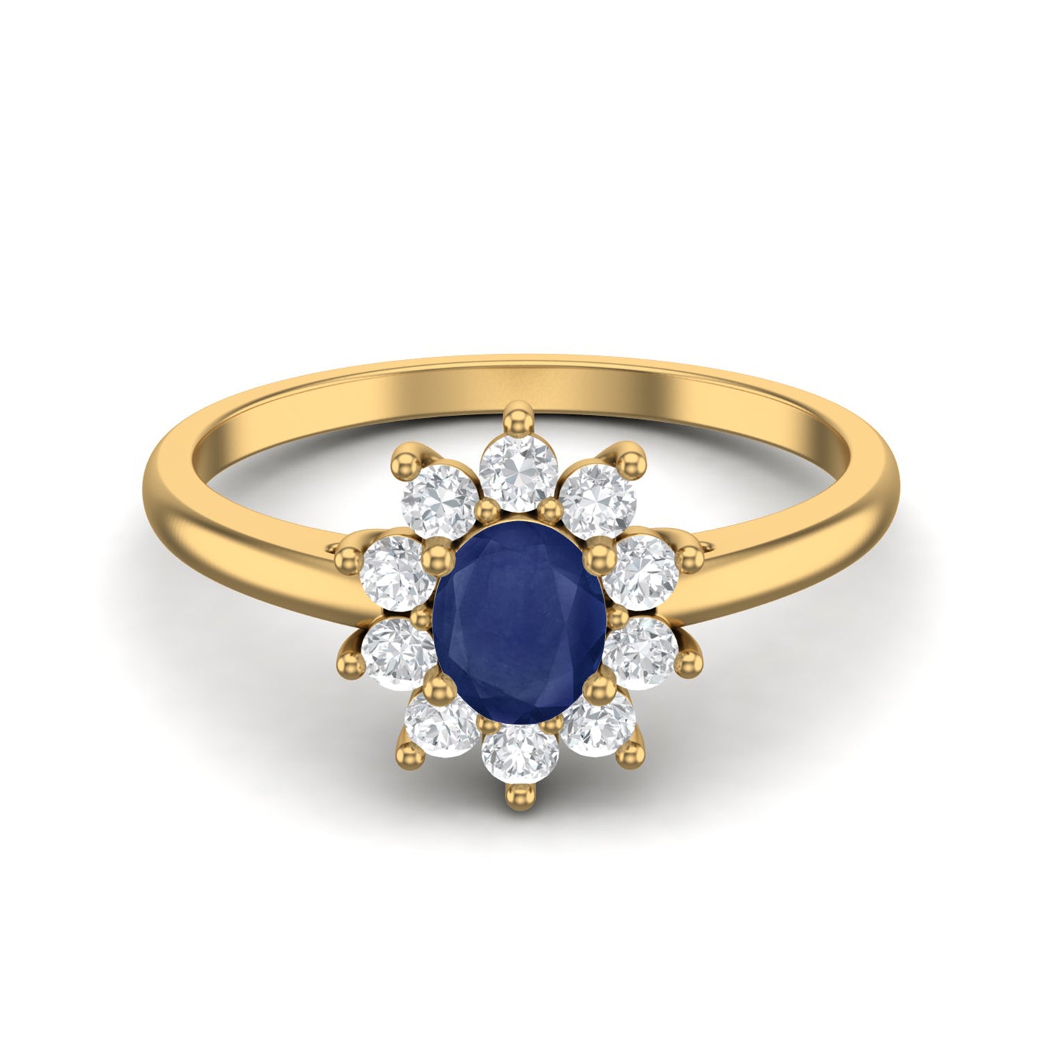 Blue Sapphire Oval 0.25 Ct Classic Floral HaloRing - 14k Yellow Gold
