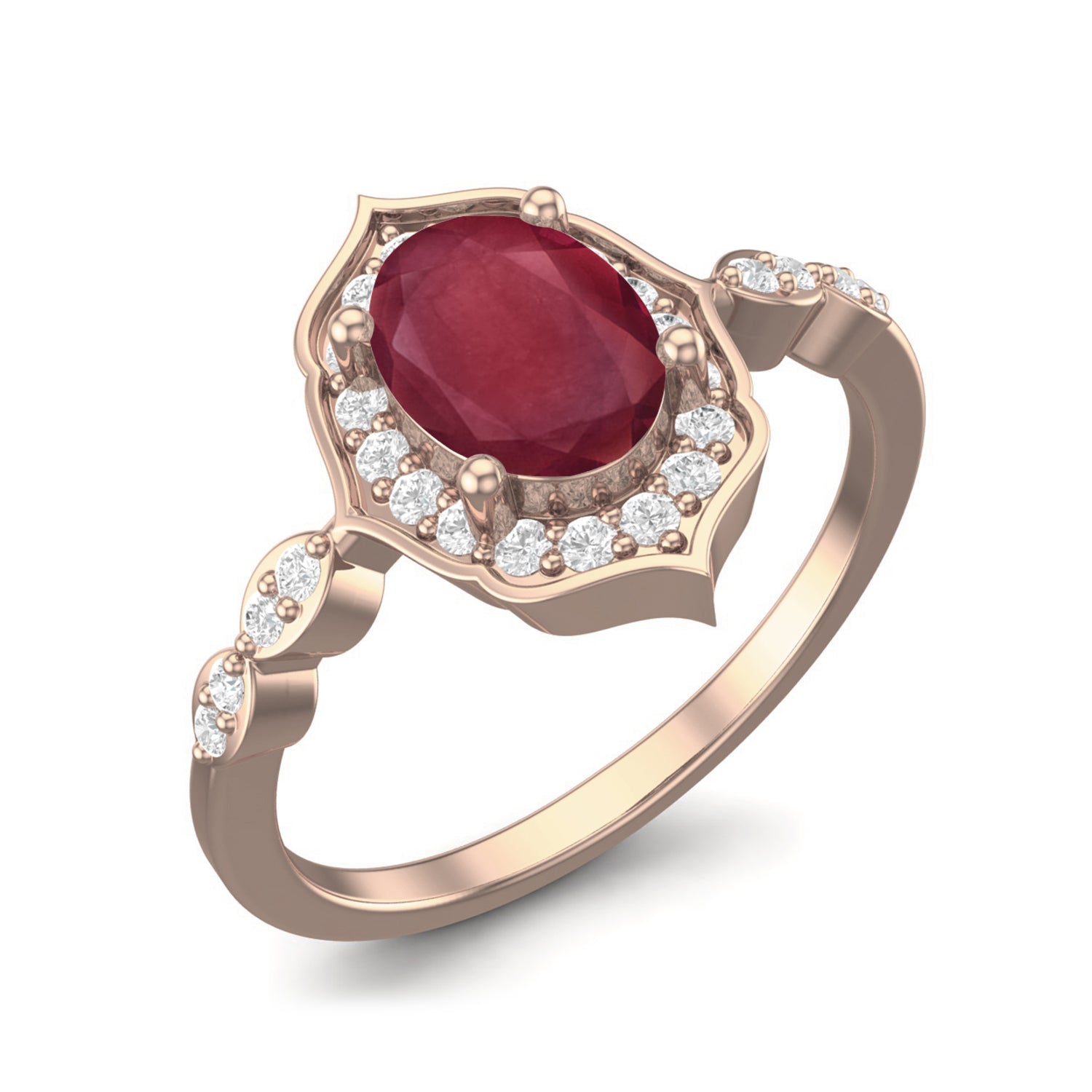 Ruby 1.00 Ct Oval Vintage Halo Ring – 14K Yellow Gold