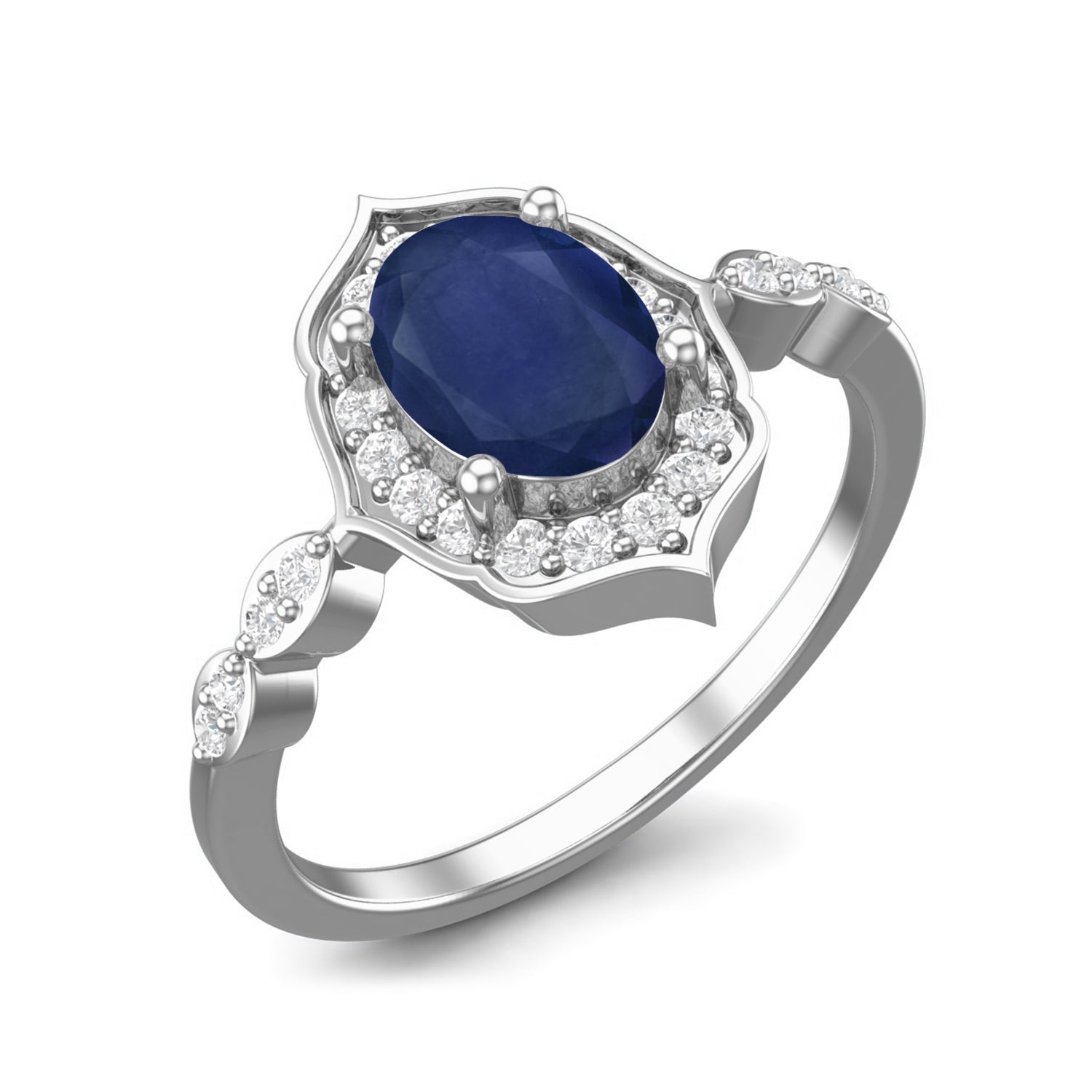 Blue Sapphire Royal Marquise Frame Ring – Sterling Silver