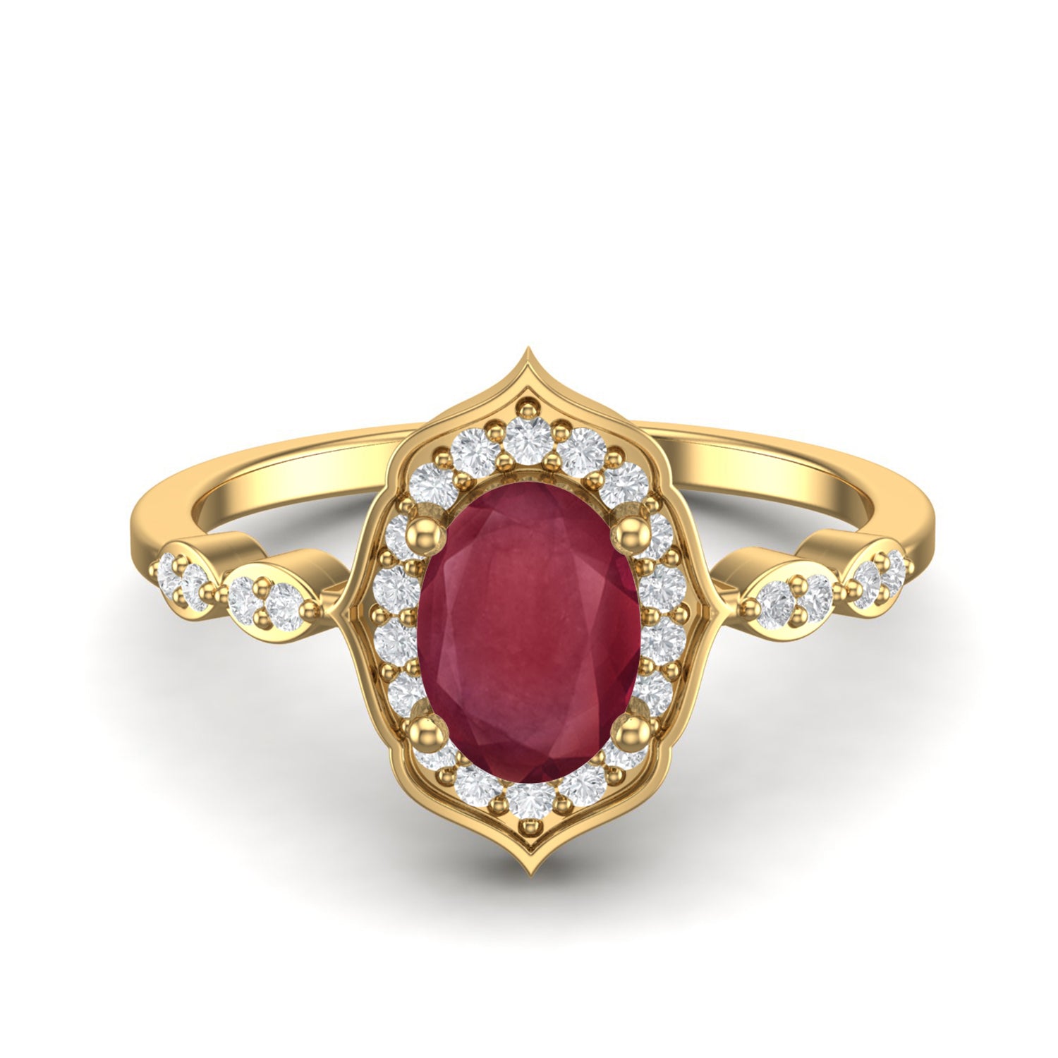 Ruby 1.00 Ct Oval Vintage Halo Ring – 14K Yellow Gold