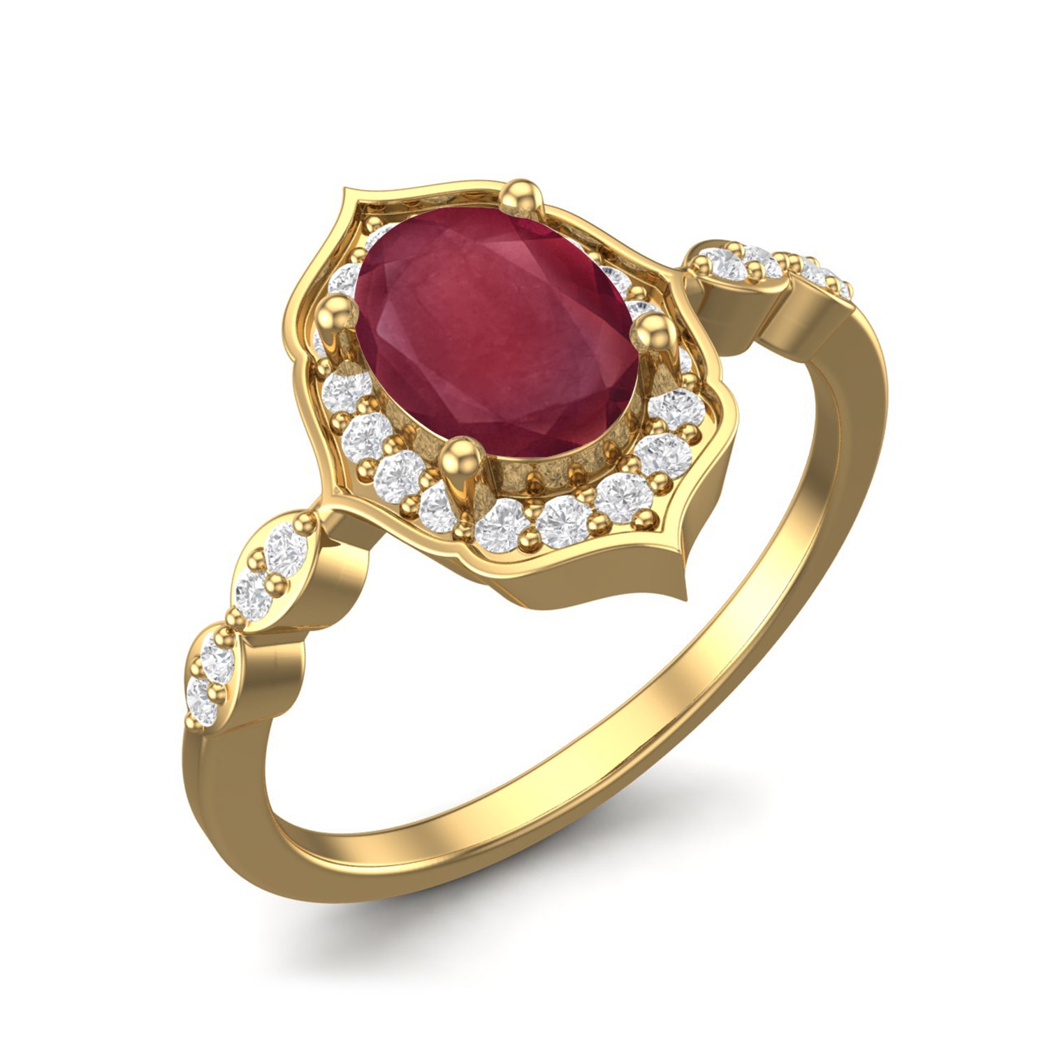 Ruby 1.00 Ct Oval Vintage Halo Ring – 14K Yellow Gold