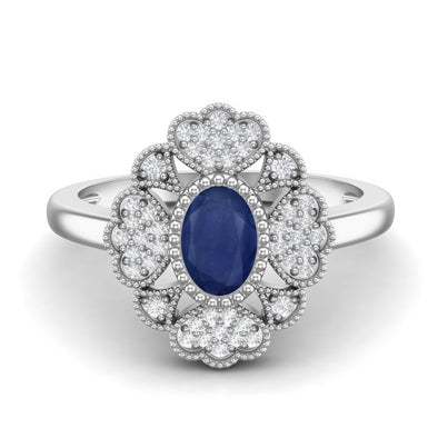 Natural Blue Sapphire Gemstone Dainty Designer Flower Wedding 925 Sterling Silver Ring