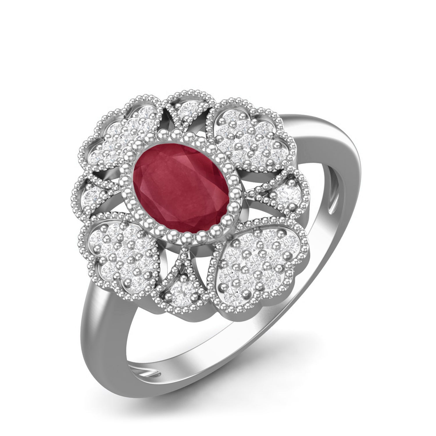Ruby 0.50 Ct Oval Vintage Floral Halo Ring – 14K Yellow Gold
