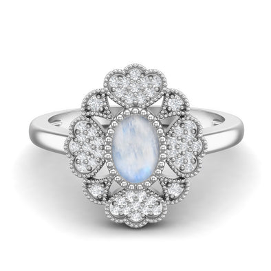 Natural Moonstone Flower Engagement Ring 925 Sterling Silver Ring Dainty Promise Ring