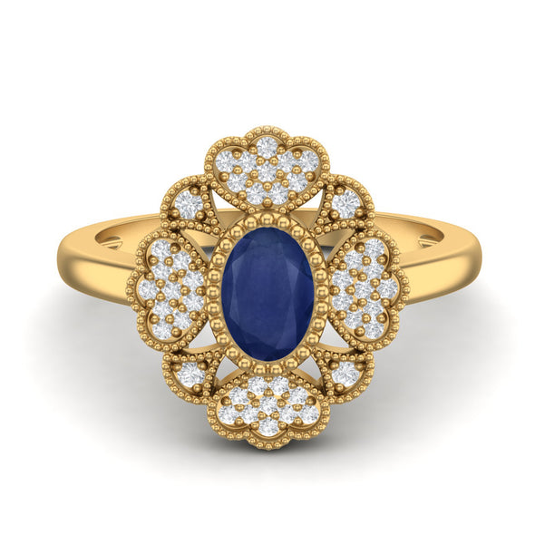 Natural Blue Sapphire Gemstone Dainty Designer Flower Wedding 925 Sterling Silver Ring