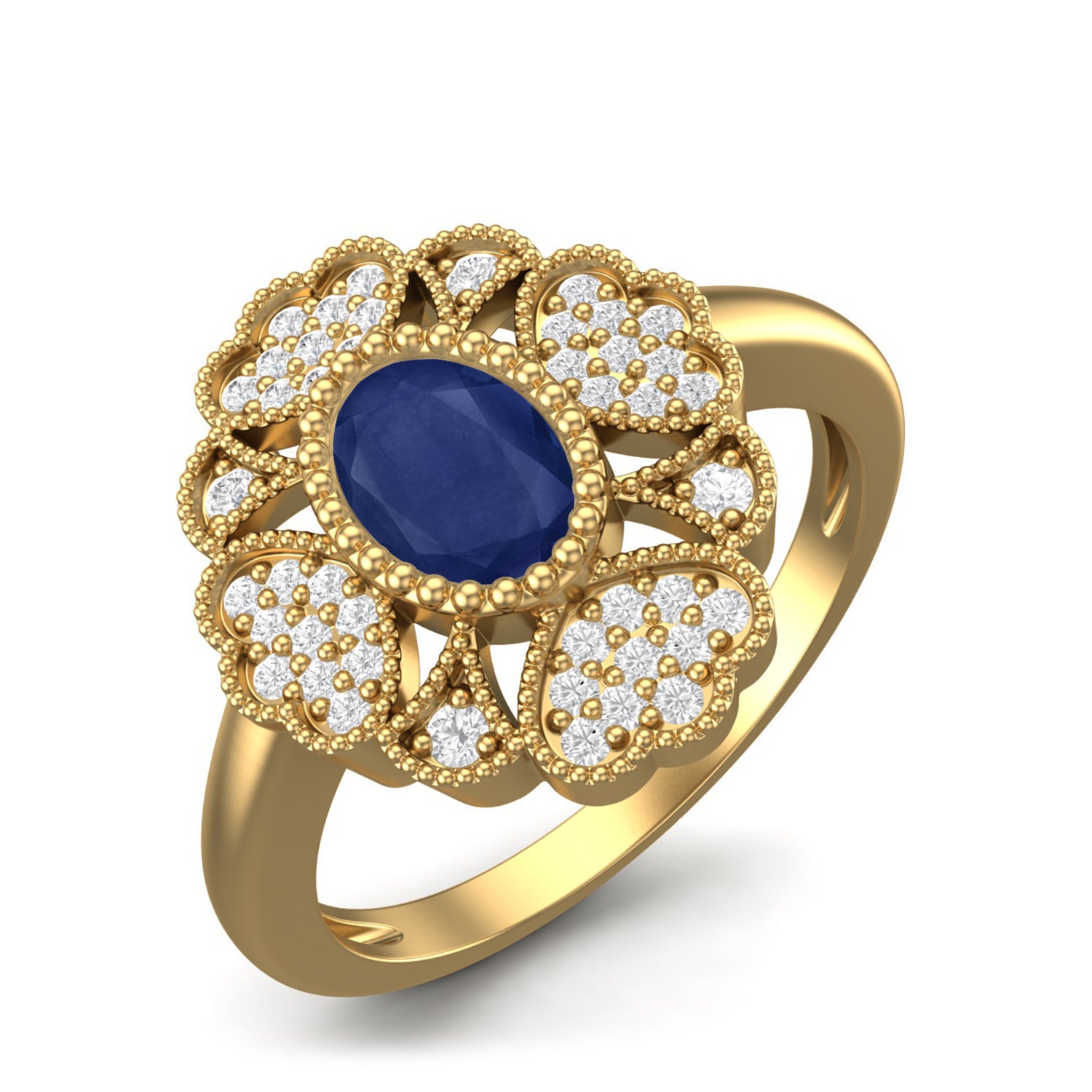 Blue Sapphire Heart Cluster Filigree Ring – Sterling Silver