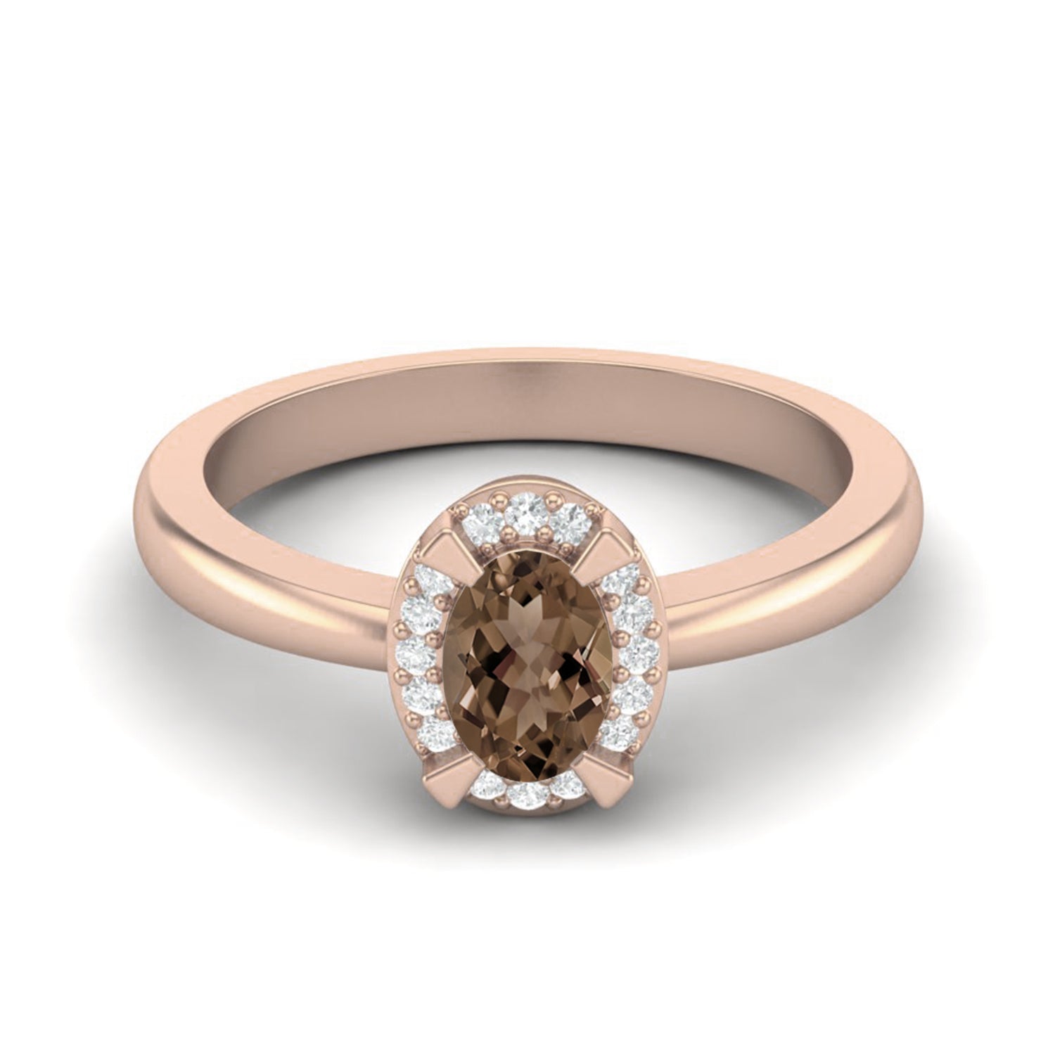 Smoky Quartz 0.50 Ct Oval Halo Classic Ring – 14K Yellow Gold