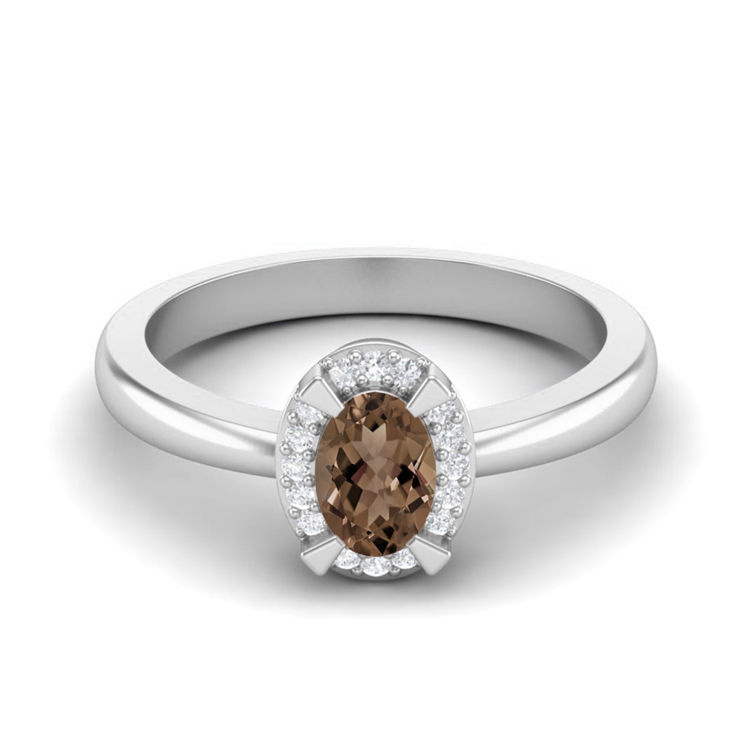 Smoky Quartz 0.50 Ct Oval Halo Classic Ring – 14K Yellow Gold