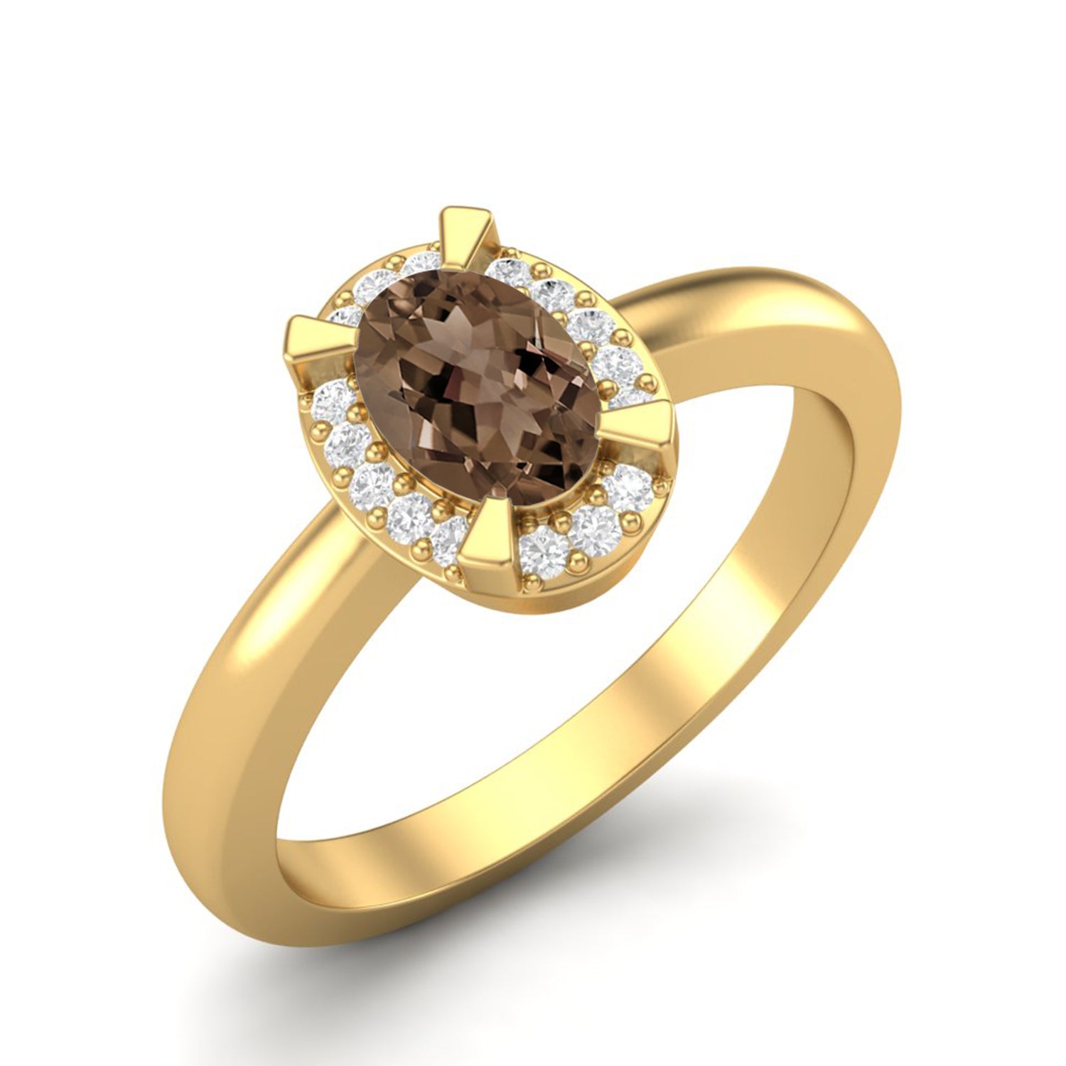 Smoky Quartz 0.50 Ct Oval Halo Classic Ring – 14K Yellow Gold