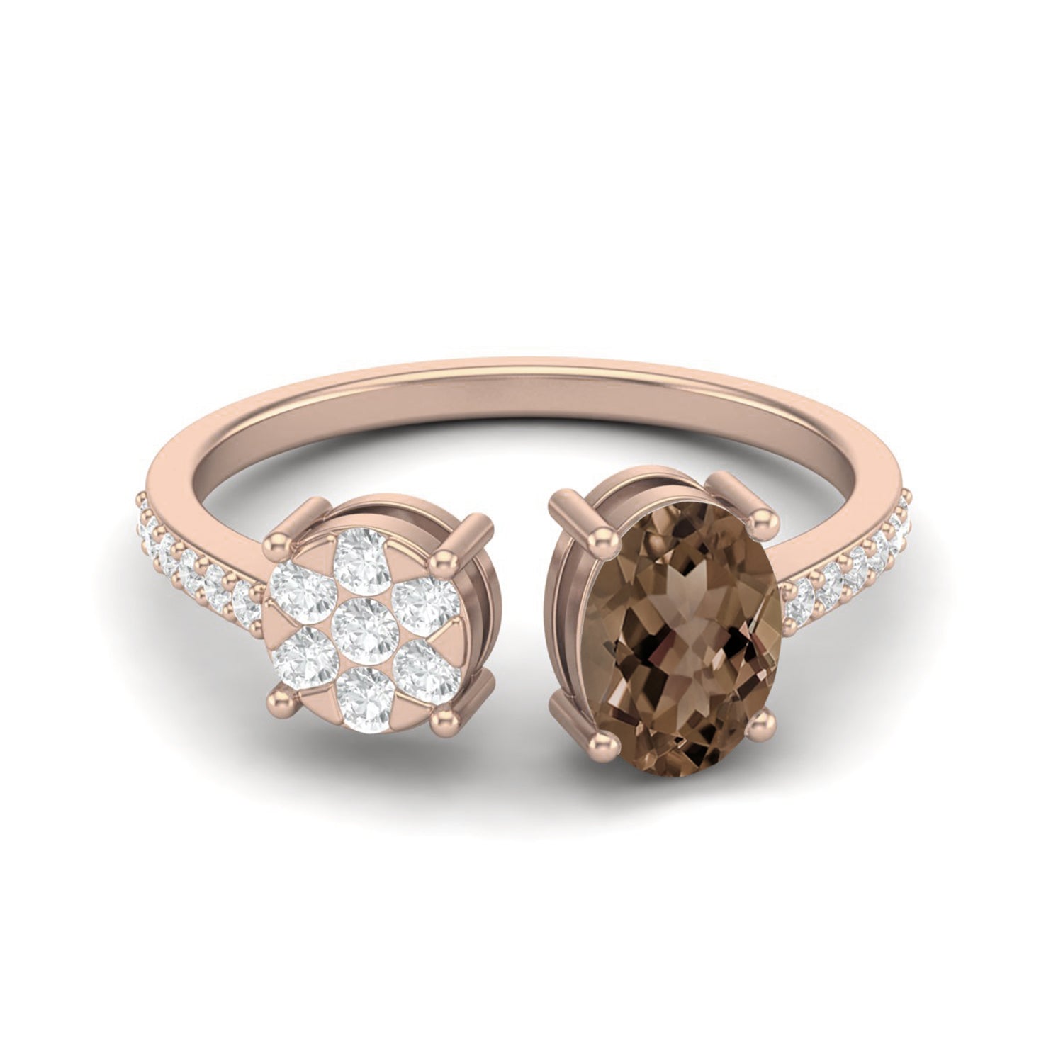 Smoky Quartz 1.00 Ct Oval Two-Stone Modern Duo Ring – 14K Yellow Gold