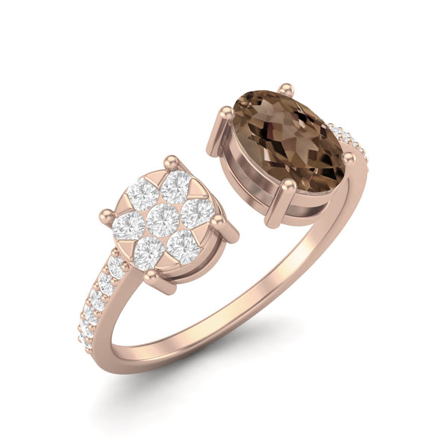 Smoky Quartz 1.00 Ct Oval Two-Stone Modern Duo Ring – 14K Yellow Gold
