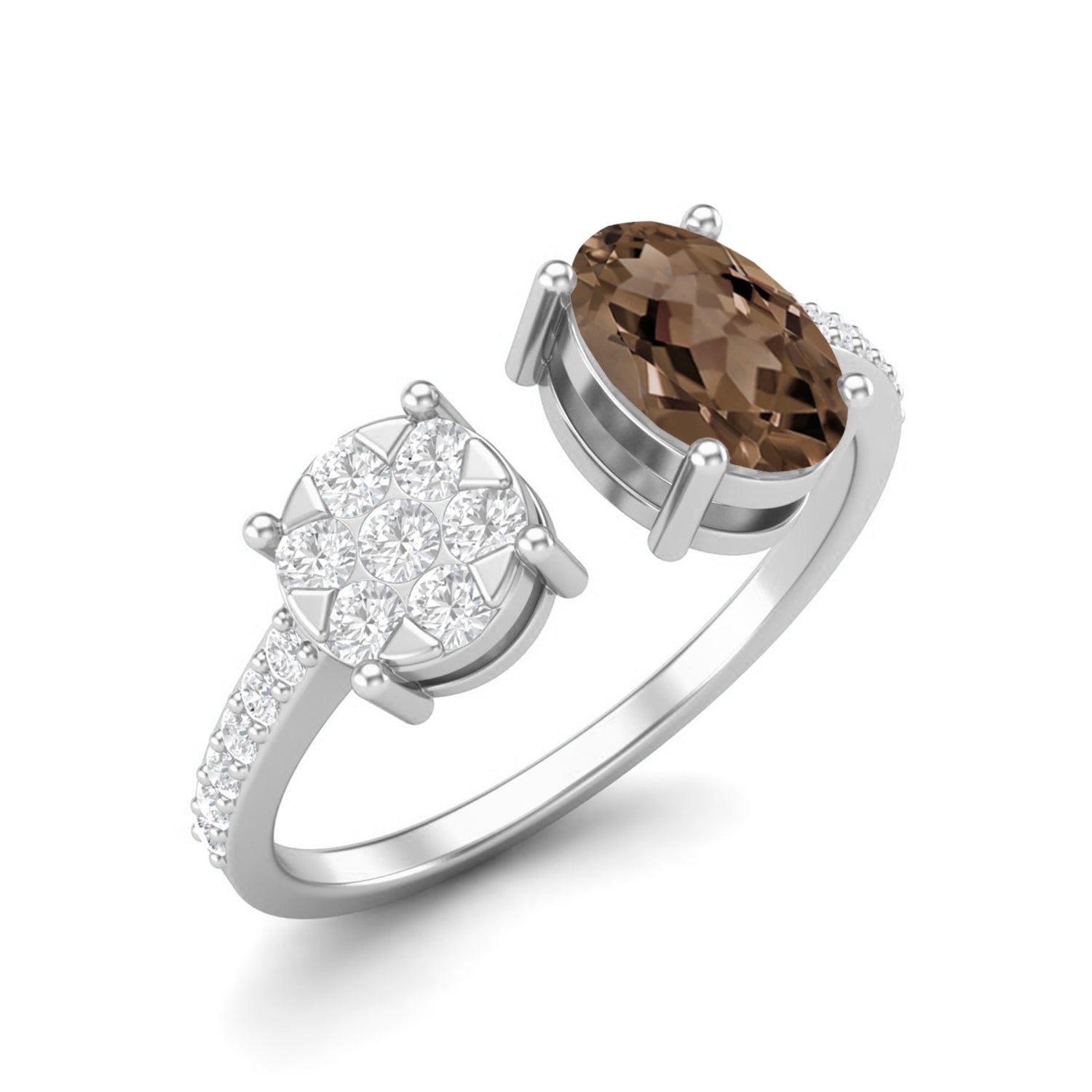 Smoky Quartz 1.00 Ct Oval Two-Stone Modern Duo Ring – 14K Yellow Gold