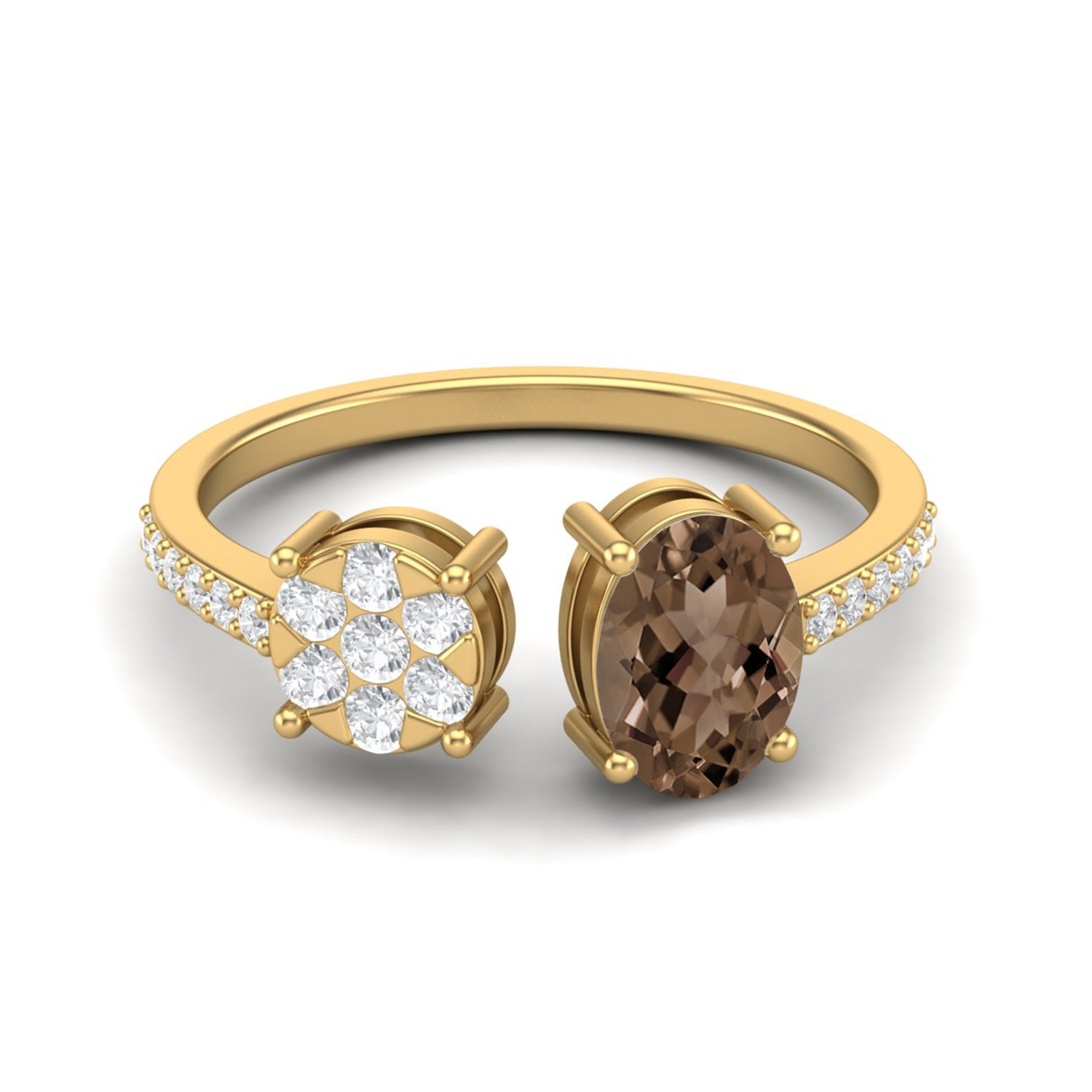 Smoky Quartz 1.00 Ct Oval Two-Stone Modern Duo Ring – 14K Yellow Gold