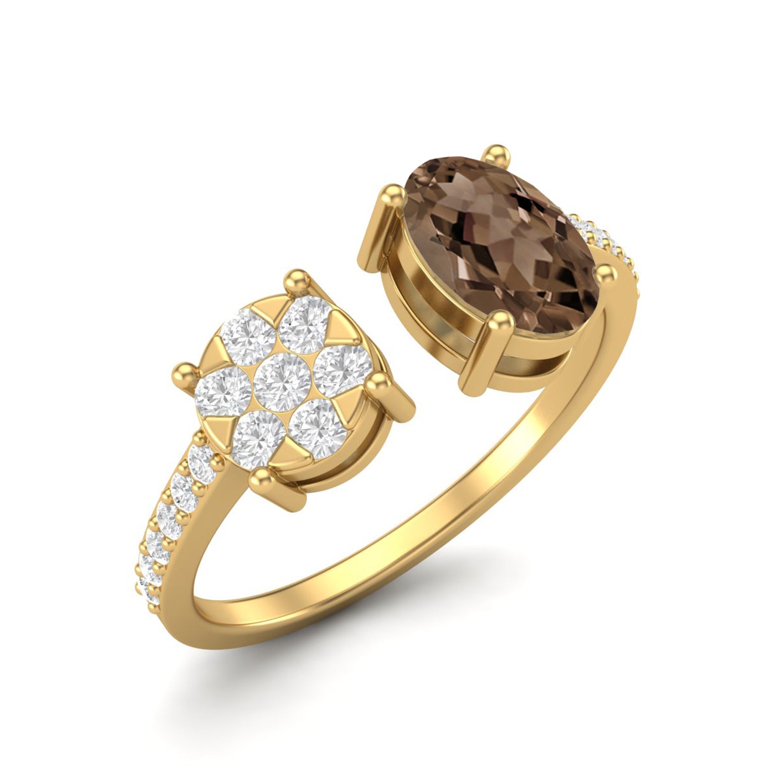Smoky Quartz 1.00 Ct Oval Two-Stone Modern Duo Ring – 14K Yellow Gold