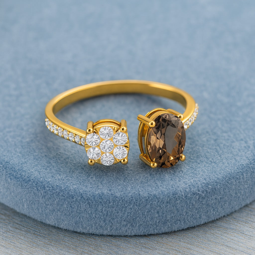 Smoky Quartz 1.00 Ct Oval Two-Stone Modern Duo Ring – 14K Yellow Gold