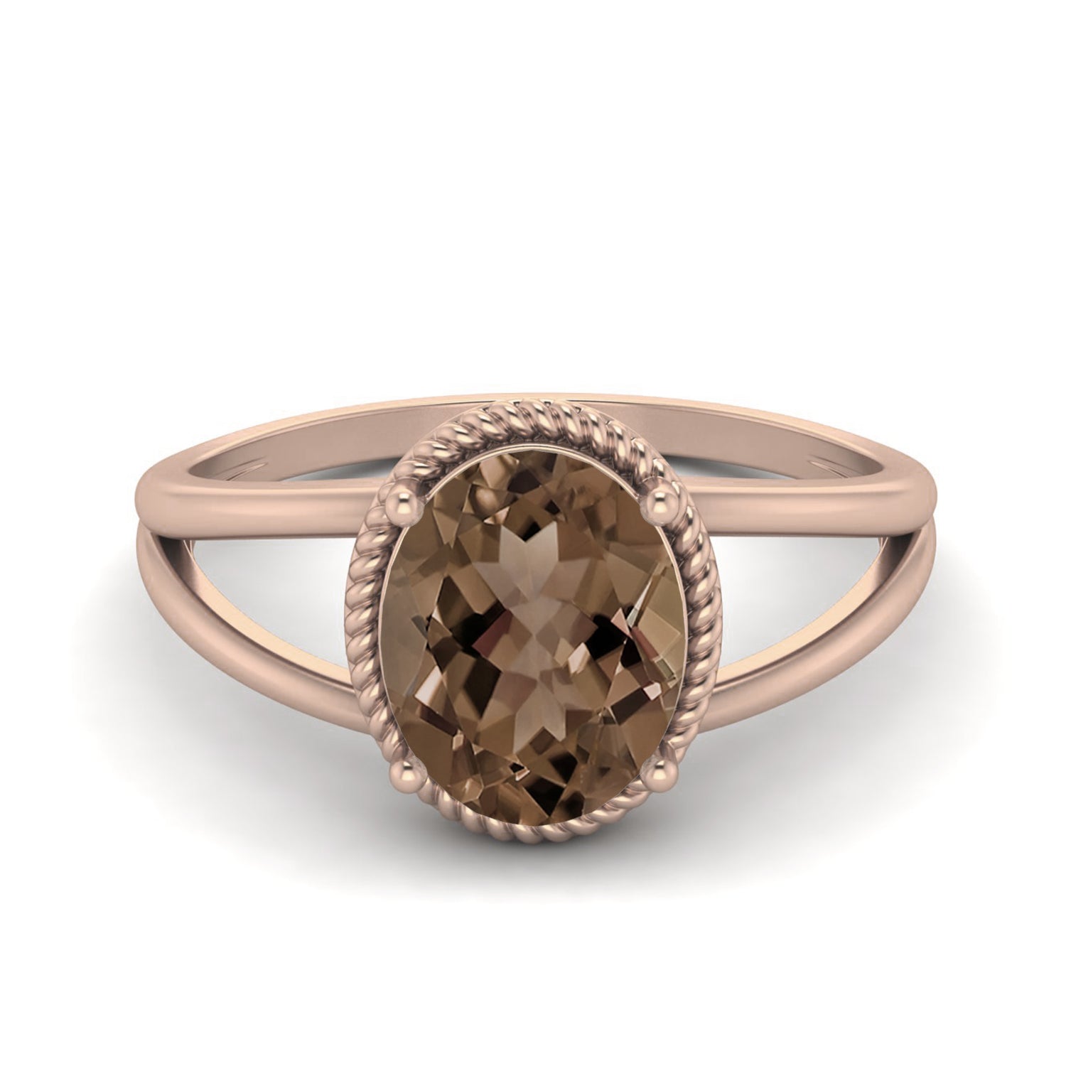 Smoky Quartz 2.50 Ct Oval Vintage Rope Frame Ring – 14K Yellow Gold