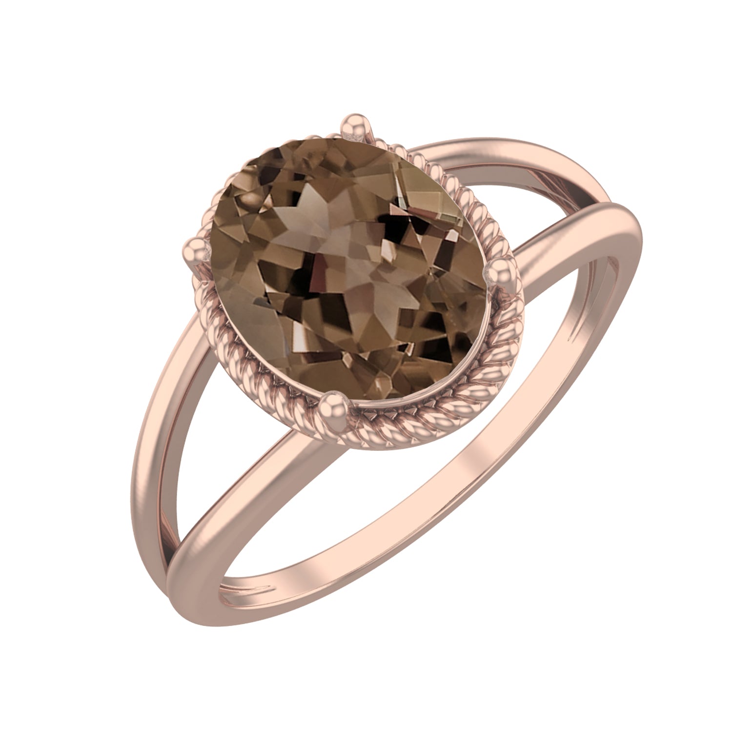 Smoky Quartz 2.50 Ct Oval Vintage Rope Frame Ring – 14K Yellow Gold