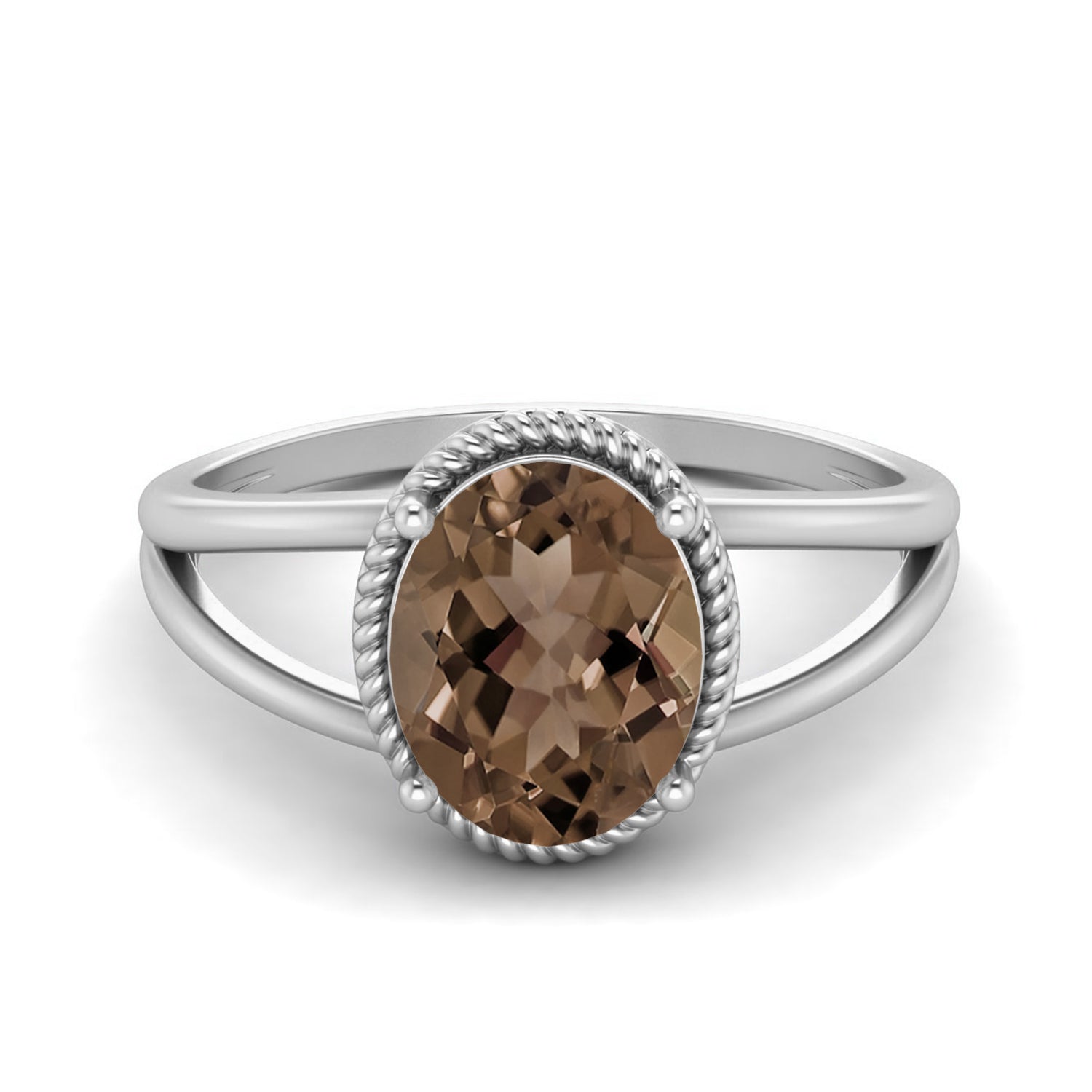 Smoky Quartz 2.50 Ct Oval Vintage Rope Frame Ring – 14K Yellow Gold