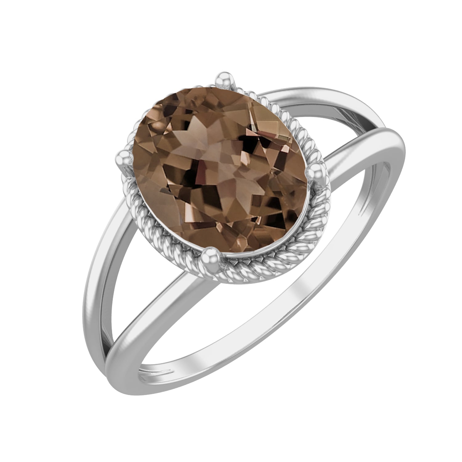 Smoky Quartz 2.50 Ct Oval Vintage Rope Frame Ring – 14K Yellow Gold