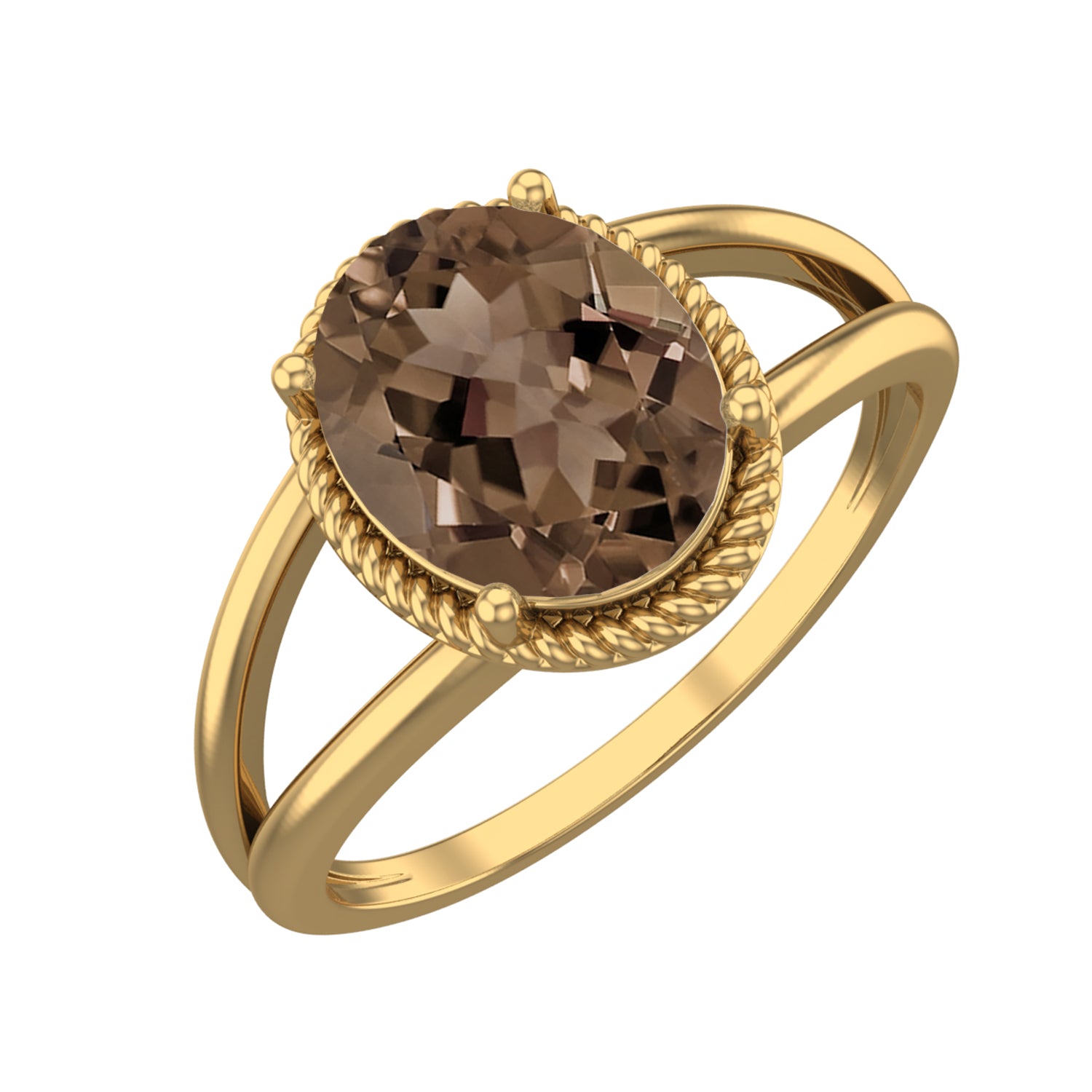 Smoky Quartz 2.50 Ct Oval Vintage Rope Frame Ring – 14K Yellow Gold