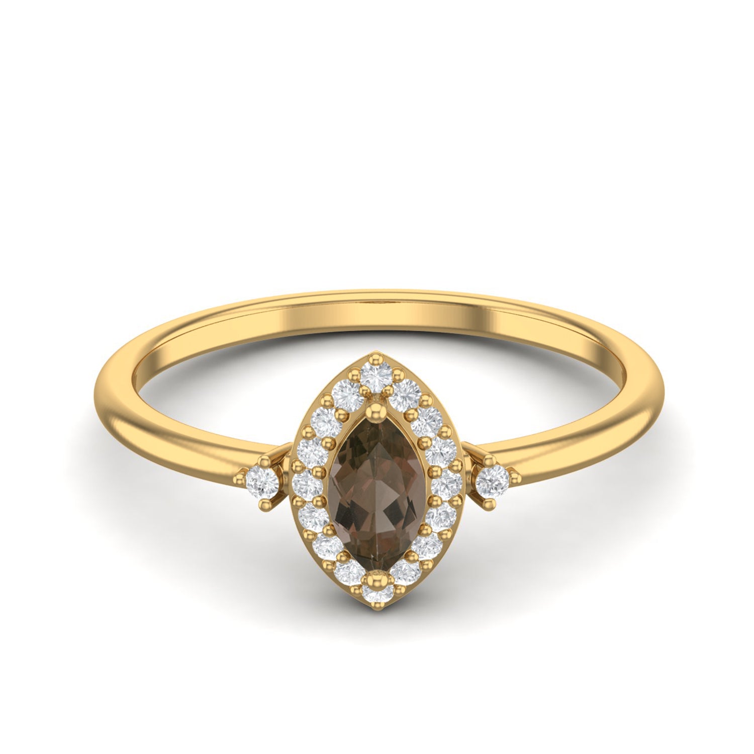 Smoky Quartz 0.20 Ct Marquise Petite Elegant Halo Ring – 14K Yellow Gold