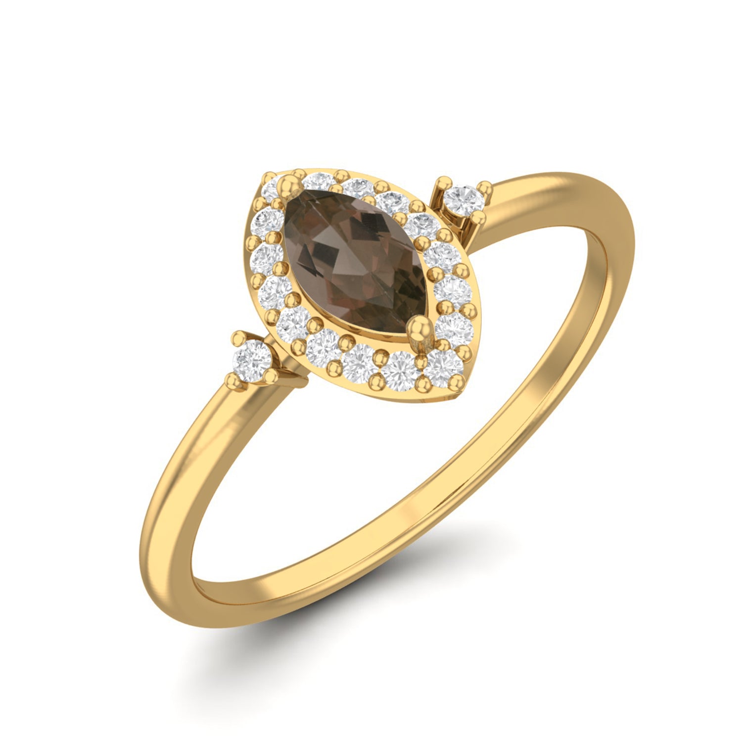 Smoky Quartz 0.20 Ct Marquise Petite Elegant Halo Ring – 14K Yellow Gold