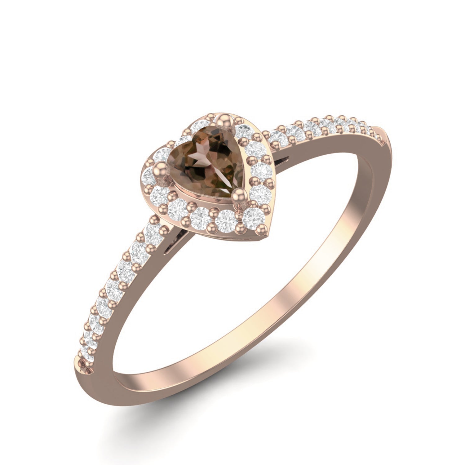Smoky Quartz 0.16 Ct Heart Shape Promise Halo Ring – 14K Yellow Gold