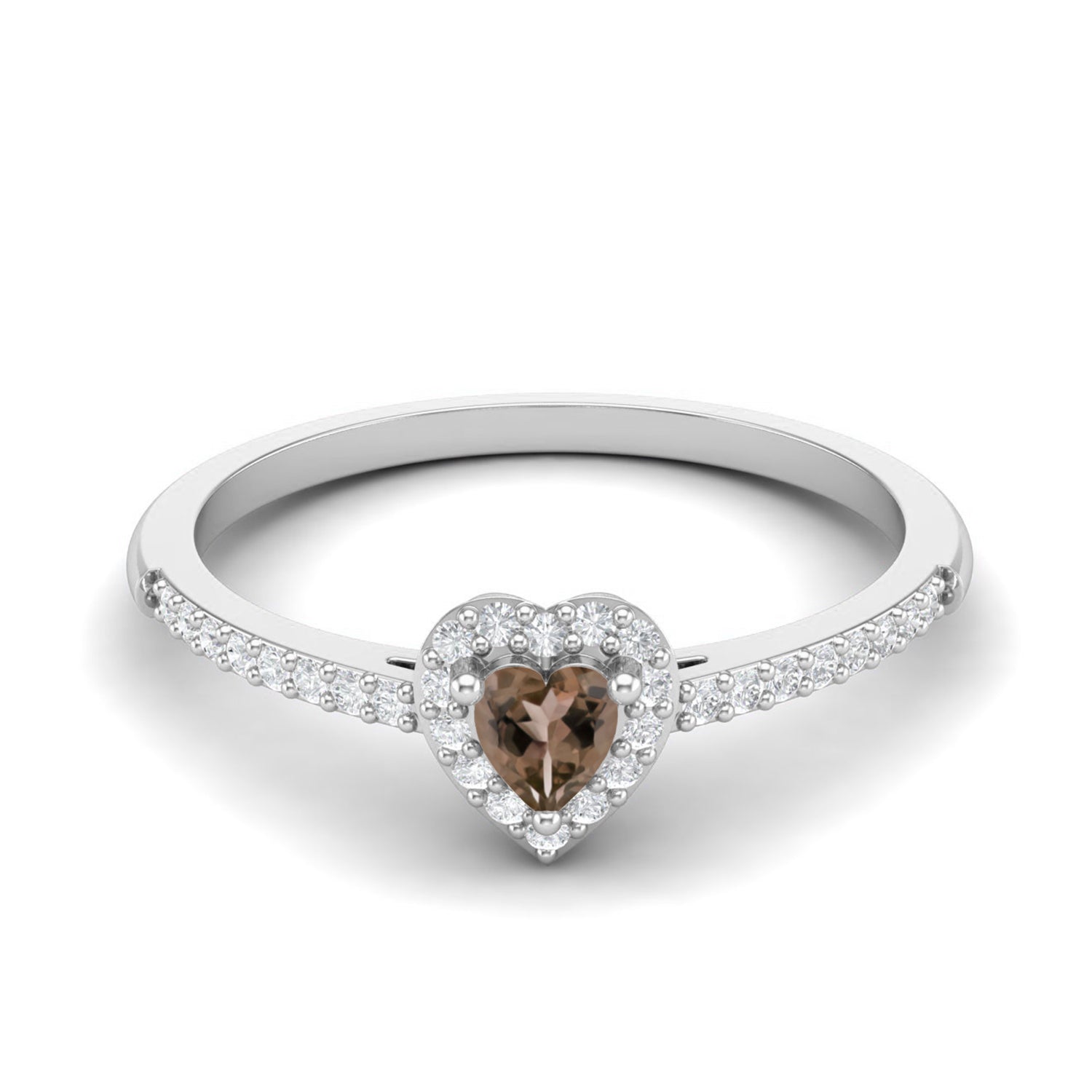 Smoky Quartz 0.16 Ct Heart Shape Promise Halo Ring – 14K Yellow Gold