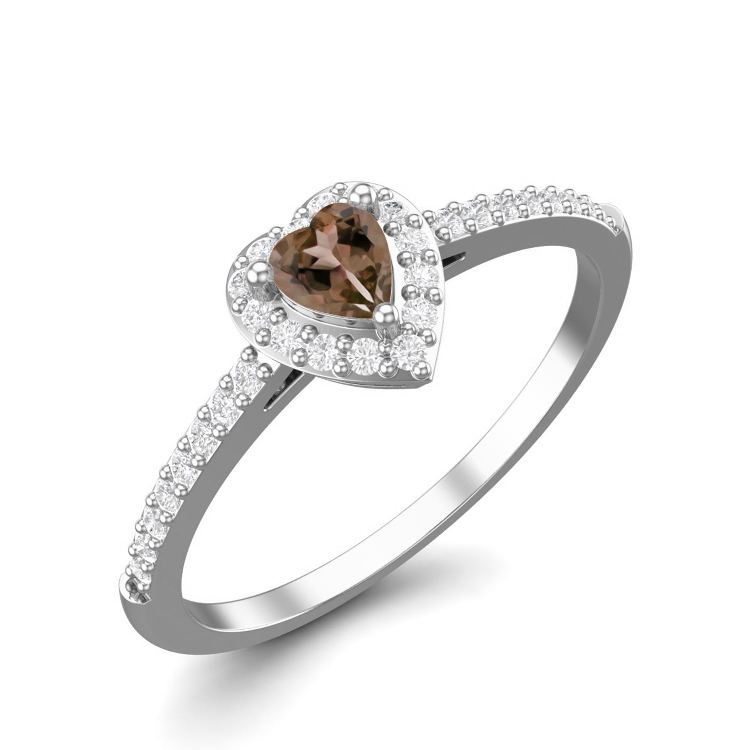 Smoky Quartz 0.16 Ct Heart Shape Promise Halo Ring – 14K Yellow Gold