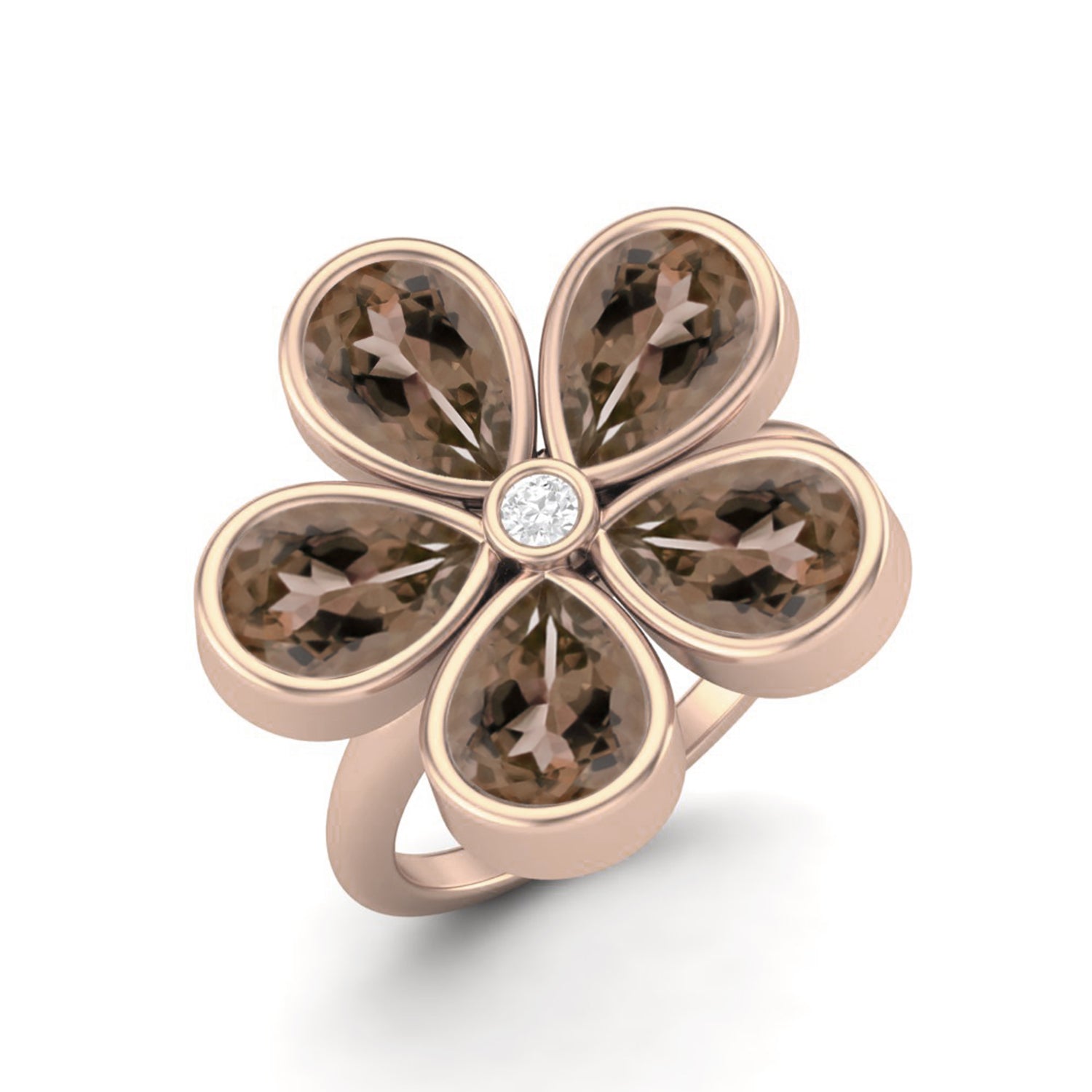Smoky Quartz 3.75 Ct Pear Floral Cluster Ring - 14K Yellow Gold