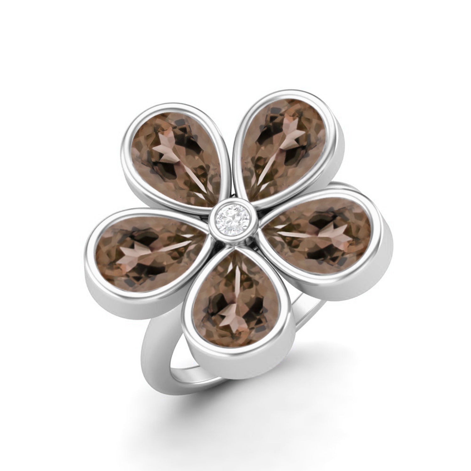 Smoky Quartz 3.75 Ct Pear Floral Cluster Ring - 14K Yellow Gold