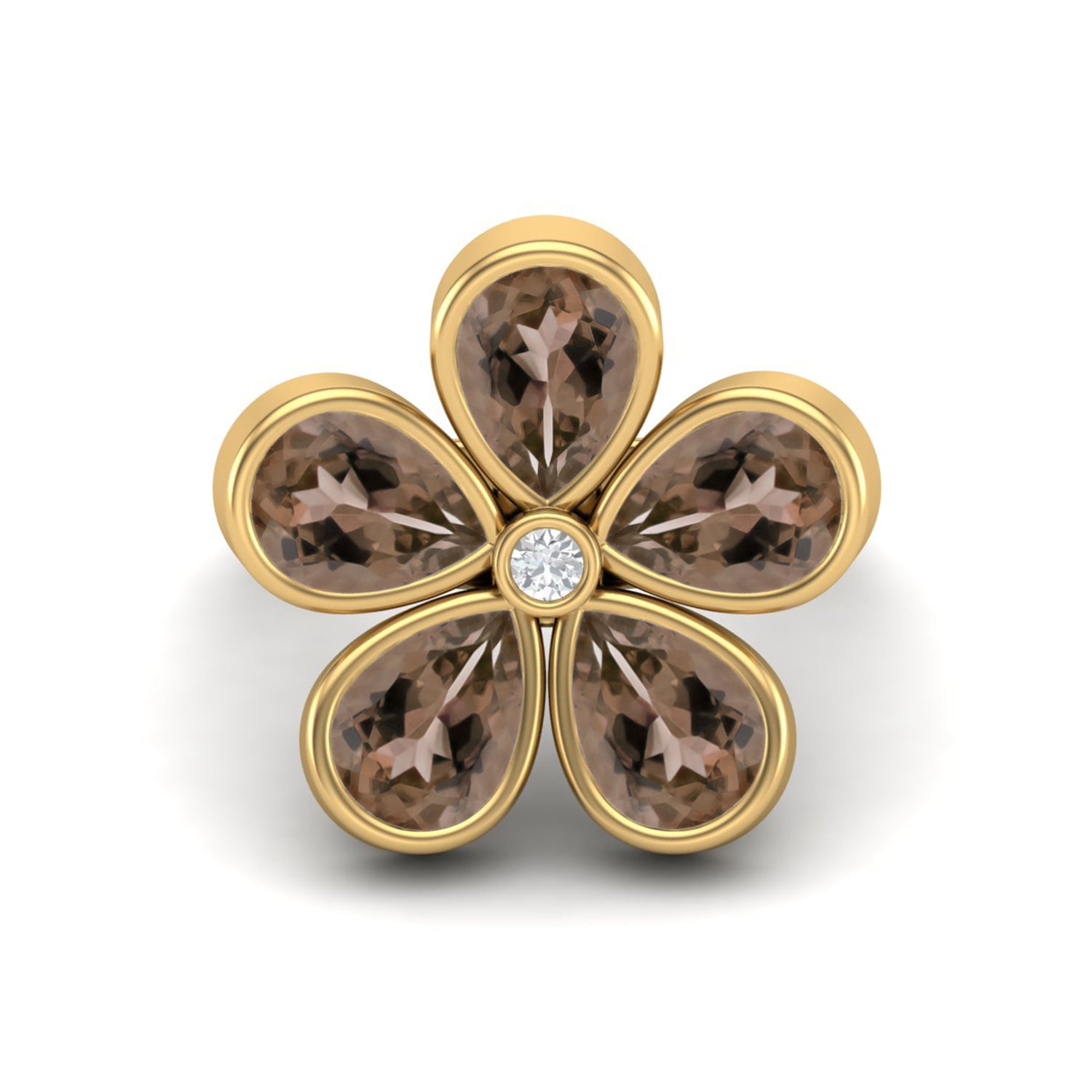 Smoky Quartz 3.75 Ct Pear Floral Cluster Ring - 14K Yellow Gold