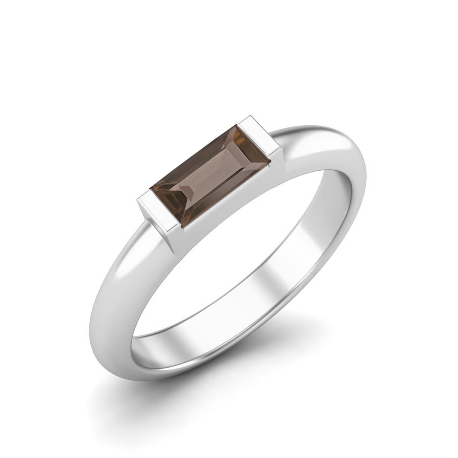 Smoky Quartz 0.30 Ct Baguette Minimalist Ring – 14K Yellow Gold