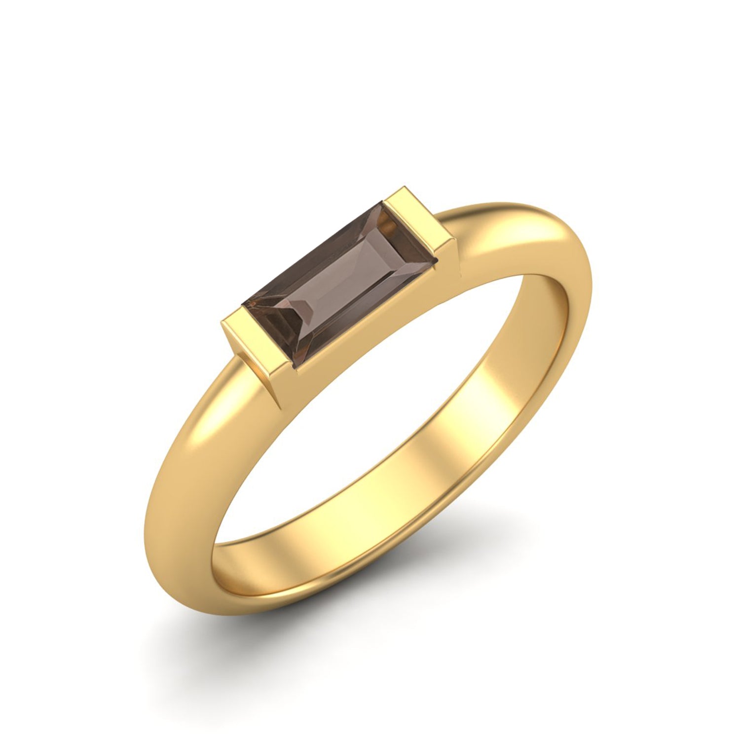 Smoky Quartz 0.30 Ct Baguette Minimalist Ring – 14K Yellow Gold