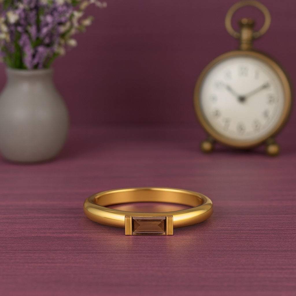 Smoky Quartz 0.30 Ct Baguette Minimalist Ring – 14K Yellow Gold
