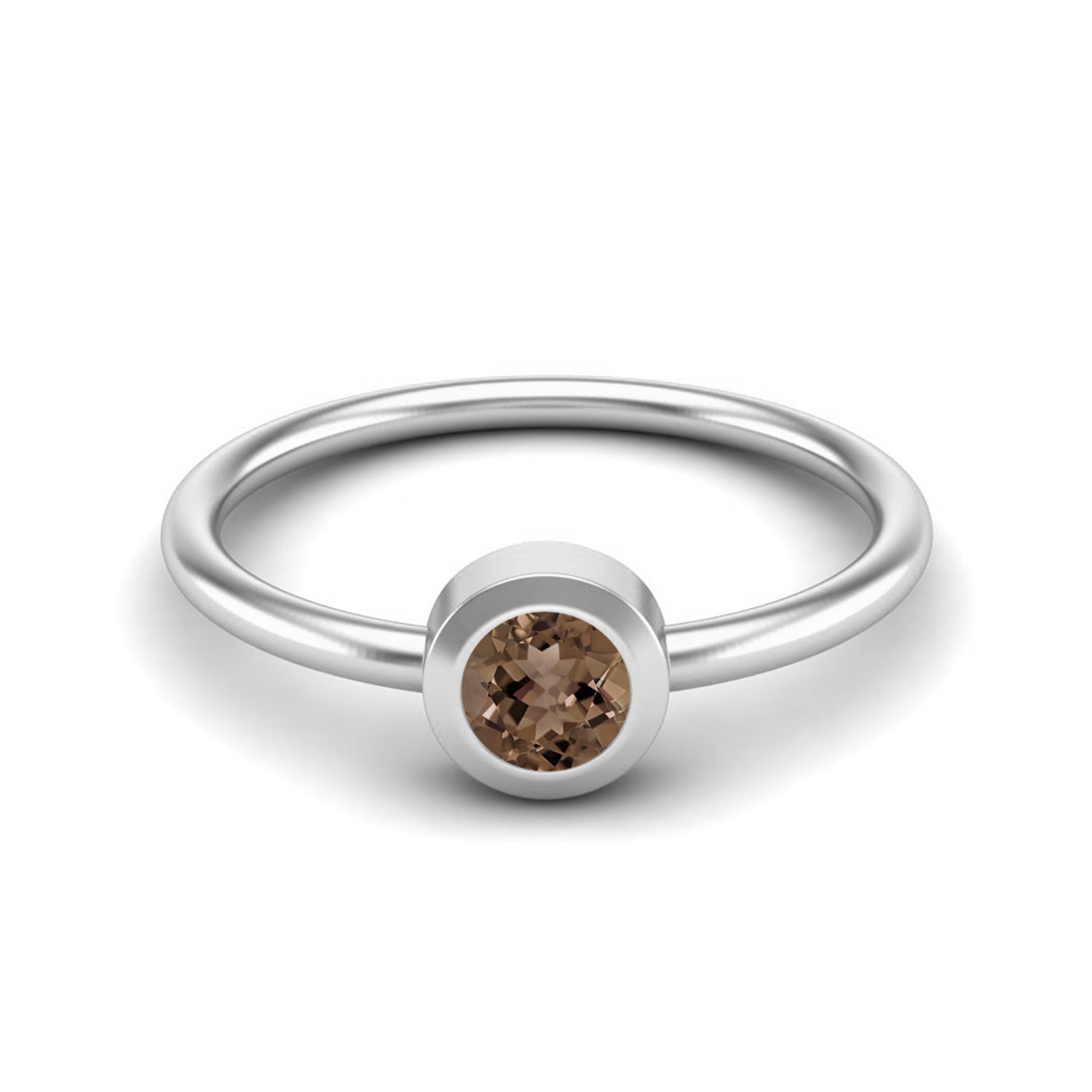 Smoky Quartz 0.25 Ct Round Bezel Solitaire Ring – 14K Yellow Gold