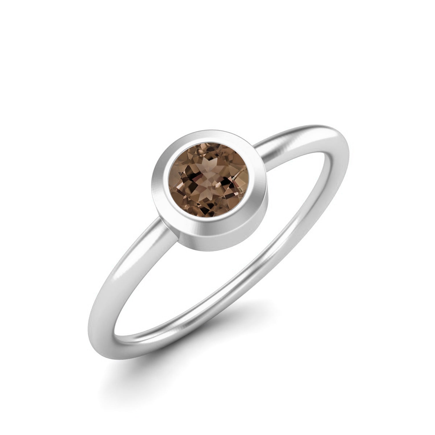 Smoky Quartz 0.25 Ct Round Bezel Solitaire Ring – 14K Yellow Gold