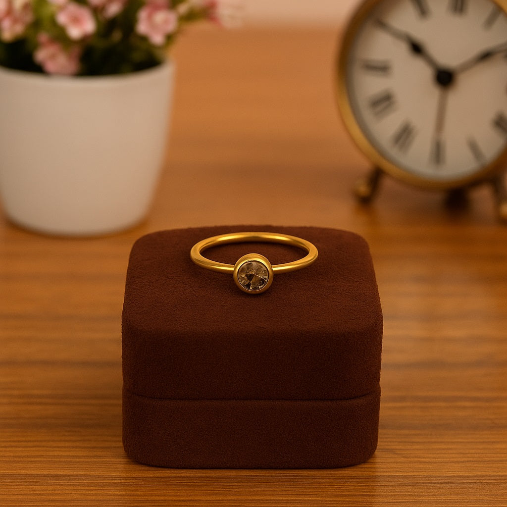 Smoky Quartz 0.25 Ct Round Bezel Solitaire Ring – 14K Yellow Gold