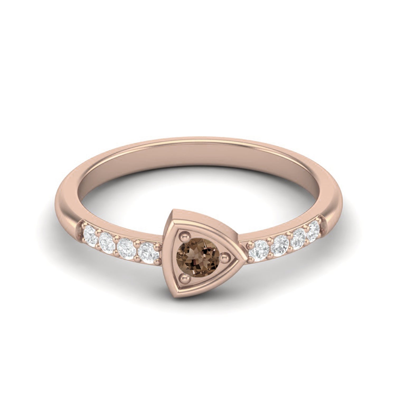 Smoky Quartz 0.10 Ct Round Shield Inspired Side Accent Ring – 14K Yellow Gold