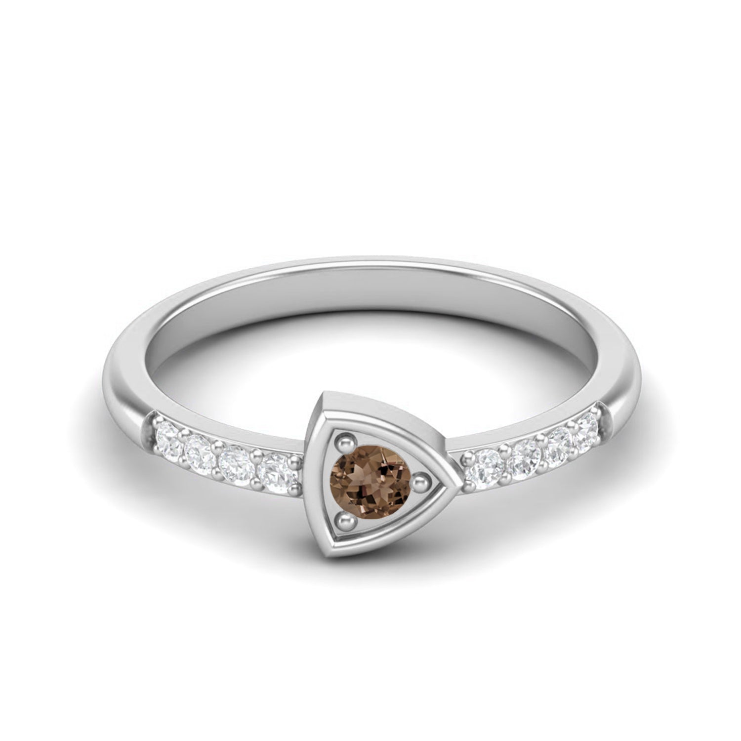 Smoky Quartz 0.10 Ct Round Shield Inspired Side Accent Ring – 14K Yellow Gold