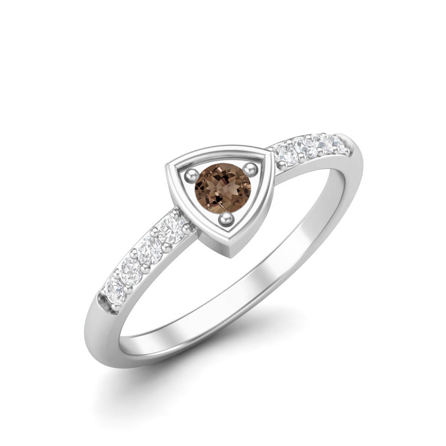 Smoky Quartz 0.10 Ct Round Shield Inspired Side Accent Ring – 14K Yellow Gold