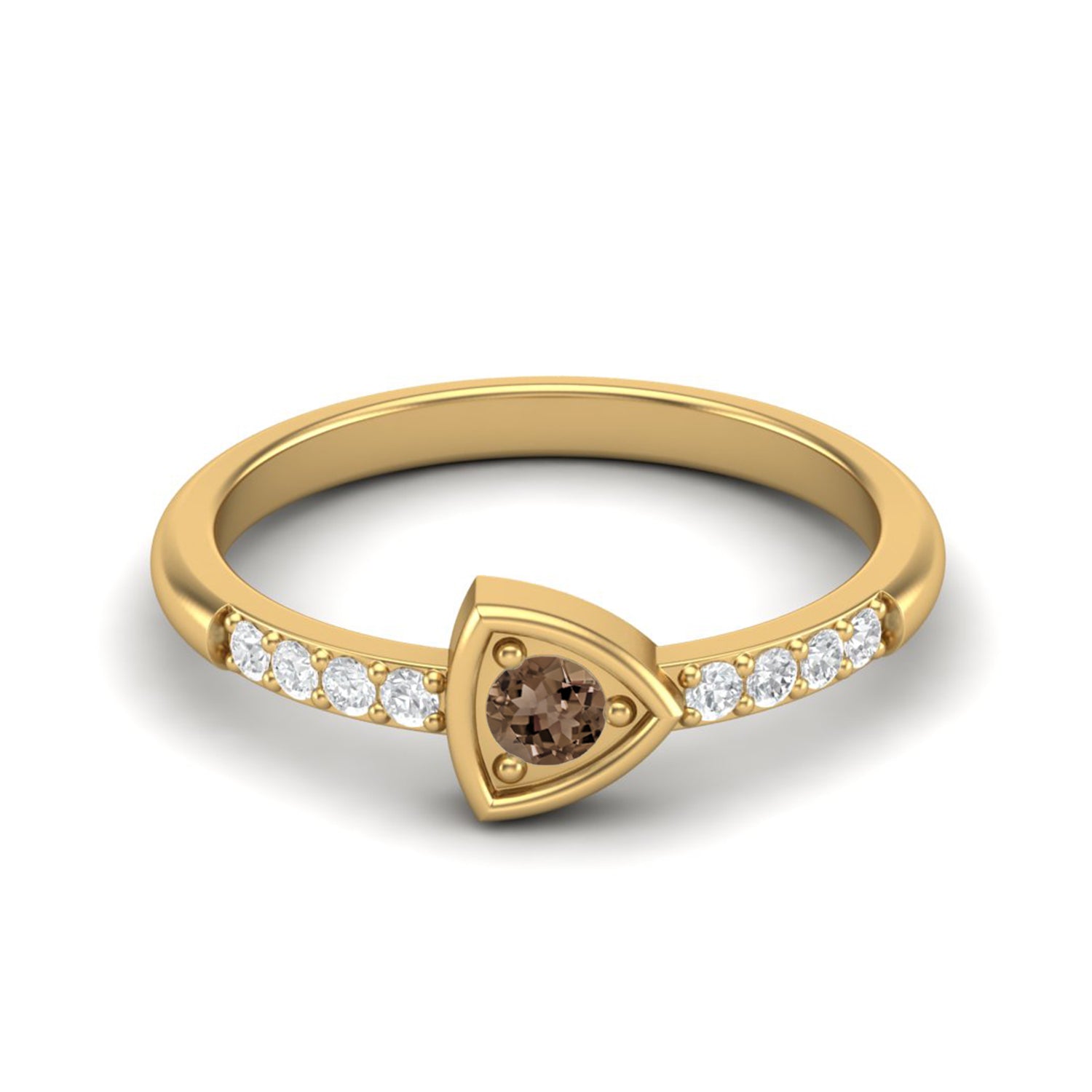 Smoky Quartz 0.10 Ct Round Shield Inspired Side Accent Ring – 14K Yellow Gold