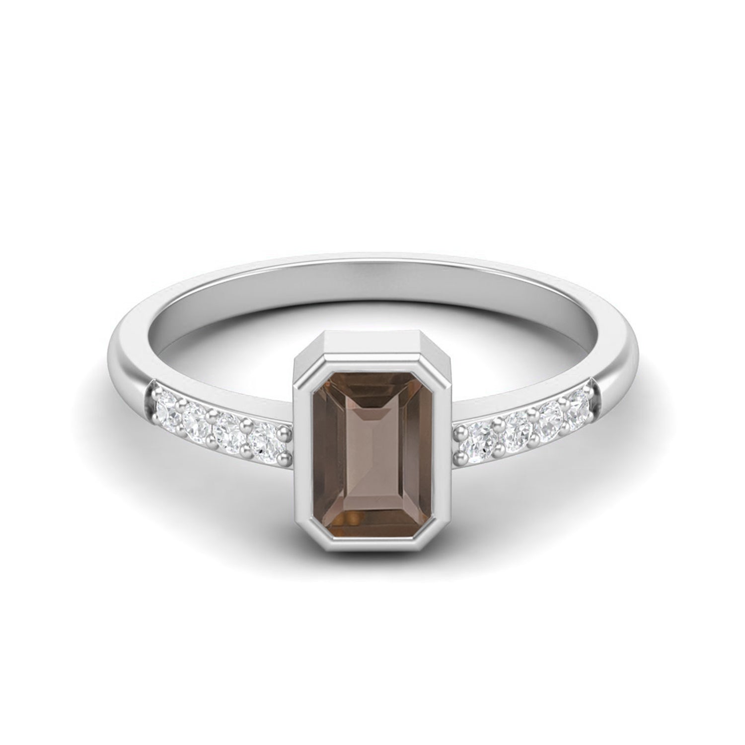Smoky Quartz 0.50 Ct Octagon Solitaire Accent Ring – 14K Yellow Gold